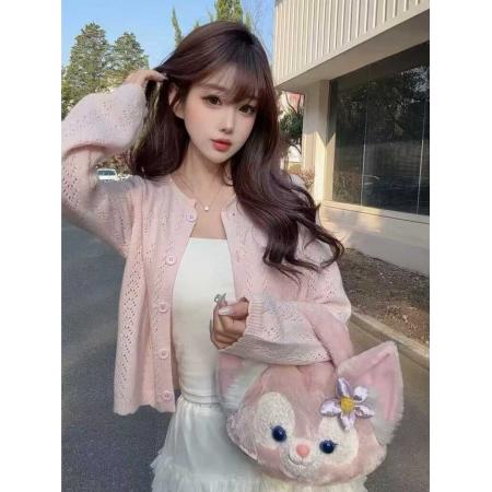 BY14460# 韩系柔软针织镂空开衫女春秋新款气质休闲百搭显瘦长袖镂空上衣服裝批發女裝批發服飾貨源