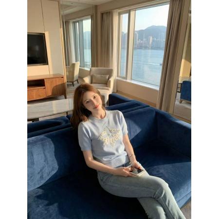 BY14461# 钟菲菲春款新款女装针织chic气质上衣短袖高端小资独特漂亮服裝批發女裝批發服飾貨源