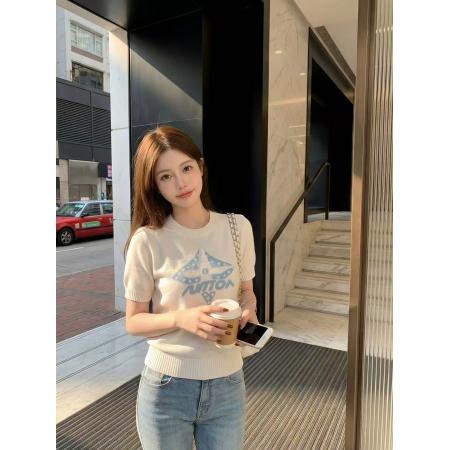 BY14461# 钟菲菲春款新款女装针织chic气质上衣短袖高端小资独特漂亮服裝批發女裝批發服飾貨源