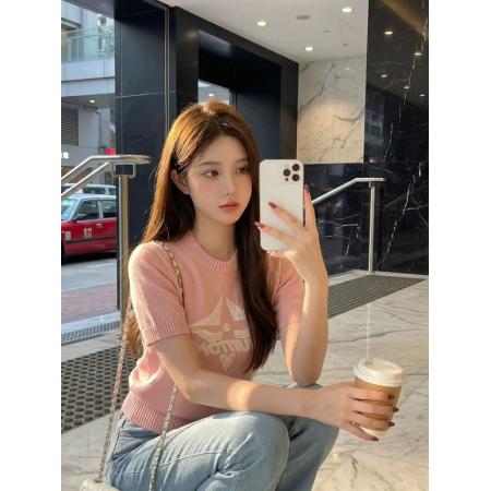 BY14461# 钟菲菲春款新款女装针织chic气质上衣短袖高端小资独特漂亮服裝批發女裝批發服飾貨源