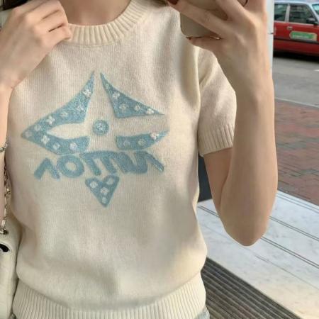 BY14461# 钟菲菲春款新款女装针织chic气质上衣短袖高端小资独特漂亮服裝批發女裝批發服飾貨源