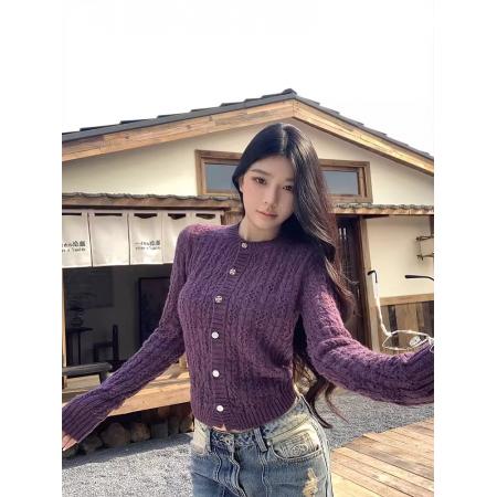 BY14463# MosesQueen魔西女王镂空针织开衫女外搭修身长袖短款毛衣外套上衣服裝批發女裝批發服飾貨源