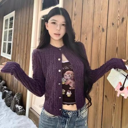 BY14463# MosesQueen魔西女王镂空针织开衫女外搭修身长袖短款毛衣外套上衣服裝批發女裝批發服飾貨源