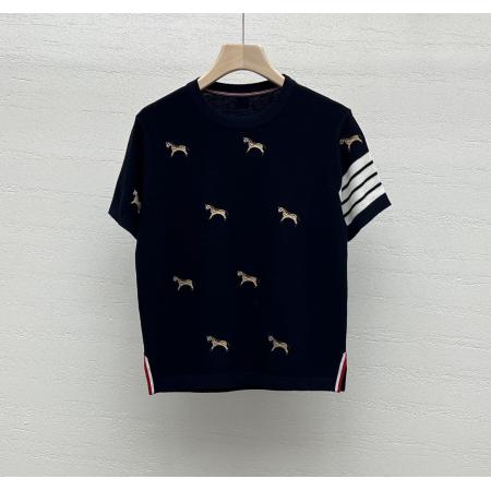 BY14468# 夏季新款减龄学院风小狗刺绣圆领短袖针织衫女士套头T恤上衣服裝批發女裝批發服飾貨源