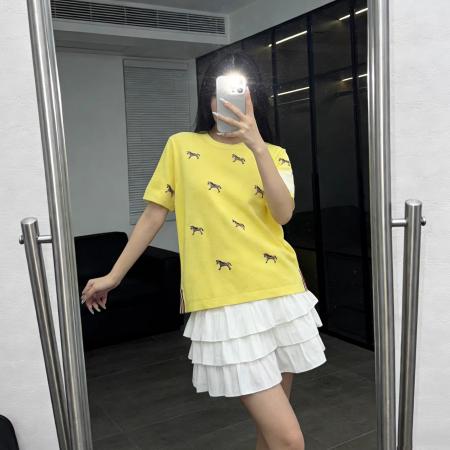 BY14468# 夏季新款减龄学院风小狗刺绣圆领短袖针织衫女士套头T恤上衣服裝批發女裝批發服飾貨源