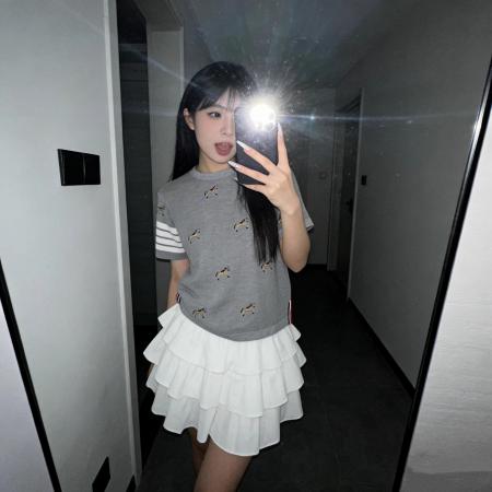 BY14468# 夏季新款减龄学院风小狗刺绣圆领短袖针织衫女士套头T恤上衣服裝批發女裝批發服飾貨源