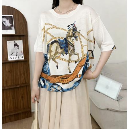 BY14470# 夏季女士薄款卡通印花半袖针织短袖t恤女新款慵懒风宽松上衣服裝批發女裝批發服飾貨源