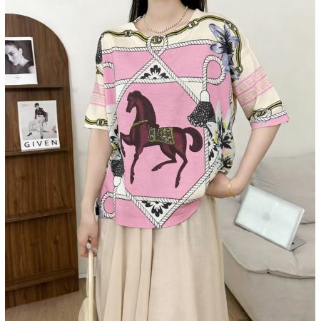 BY14470# 夏季女士薄款卡通印花半袖针织短袖t恤女新款慵懒风宽松上衣服裝批發女裝批發服飾貨源