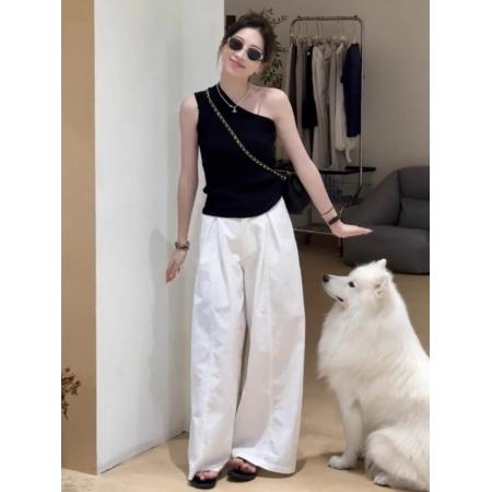 BY14475# 宽边斜肩针织背心外穿女夏季修身显瘦气质短款设计感小众无袖上衣服裝批發女裝批發服飾貨源