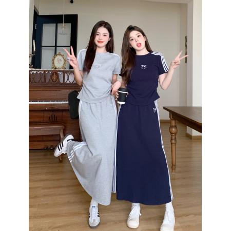 BY14478# 大码胖mm慵懒风漂亮显瘦穿搭套装女夏季短袖T恤半身裙高腰两件套服裝批發女裝批發服飾貨源