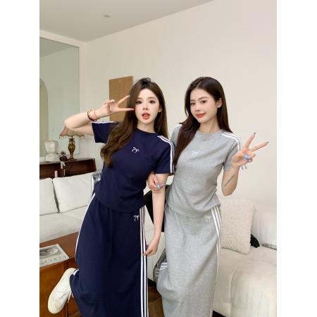 BY14478# 大码胖mm慵懒风漂亮显瘦穿搭套装女夏季短袖T恤半身裙高腰两件套服裝批發女裝批發服飾貨源