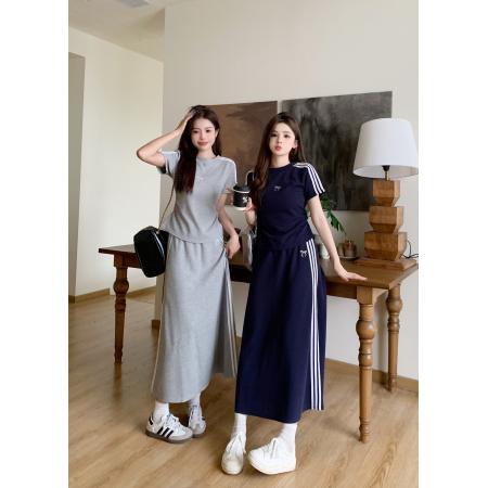 BY14478# 大码胖mm慵懒风漂亮显瘦穿搭套装女夏季短袖T恤半身裙高腰两件套服裝批發女裝批發服飾貨源