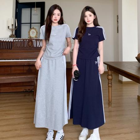 BY14478# 大码胖mm慵懒风漂亮显瘦穿搭套装女夏季短袖T恤半身裙高腰两件套服裝批發女裝批發服飾貨源