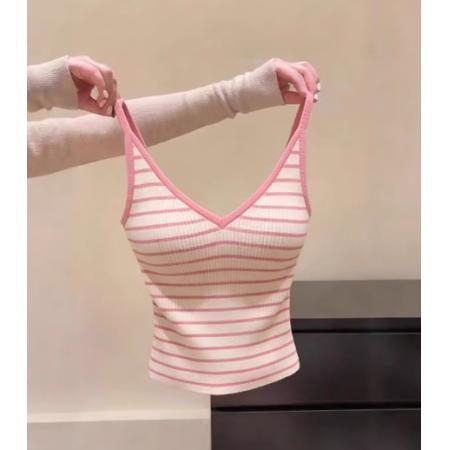FA56868# 法式温柔风条纹针织吊带背心女V领百搭内搭上衣气质纯欲打底衫