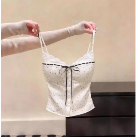 FA56871# 韩系甜辣风波点吊带背心夏款修身显瘦打底小衫