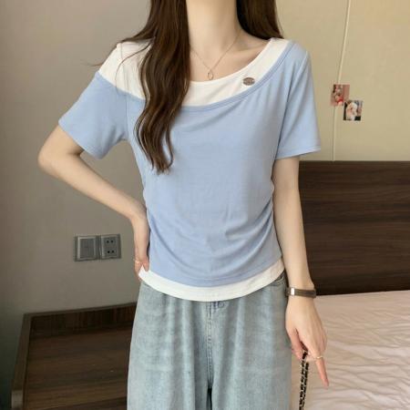 BY14405# 大码女装撞色...