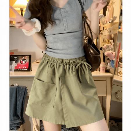 BY14410# 大码胖MM今年流行开叉裙裤夏季抽绳松紧腰短裙防走光a字半裙 服裝批發女裝批發服飾貨源