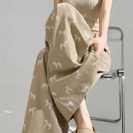 BY14482# 高腰垂感直筒裤女春夏新款小马印花宽松显瘦遮肉阔腿裤子 服裝批發女裝批發服飾貨源