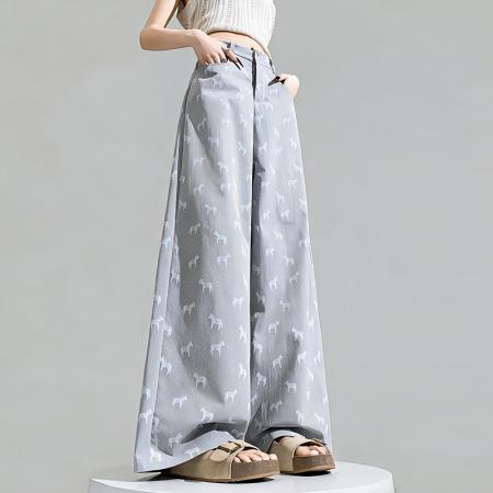 BY14482# 高腰垂感直筒裤女春夏新款小马印花宽松显瘦遮肉阔腿裤子 服裝批發女裝批發服飾貨源