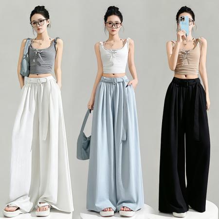 BY14483# 慵懒风高腰宽松山本裤女夏季新款垂感显瘦小个子拖地裤阔腿裤 服裝批發女裝批發服飾貨源