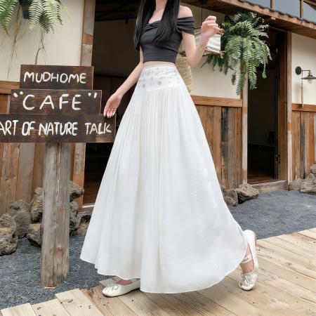 BY14484# 波西米亚棉麻半身裙女春夏薄款复古高腰显瘦垂感A字长裙 服裝批發女裝批發服飾貨源