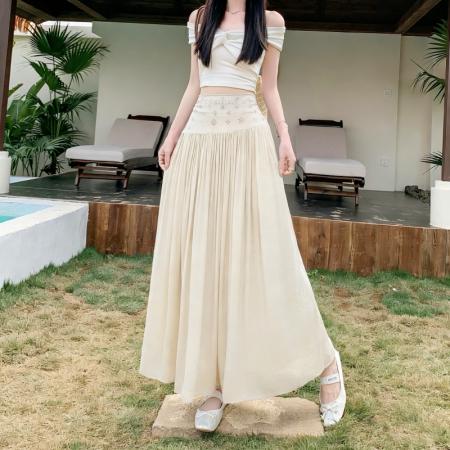 BY14484# 波西米亚棉麻半身裙女春夏薄款复古高腰显瘦垂感A字长裙 服裝批發女裝批發服飾貨源