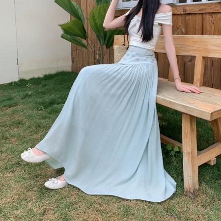 BY14484# 波西米亚棉麻半身裙女春夏薄款复古高腰显瘦垂感A字长裙 服裝批發女裝批發服飾貨源