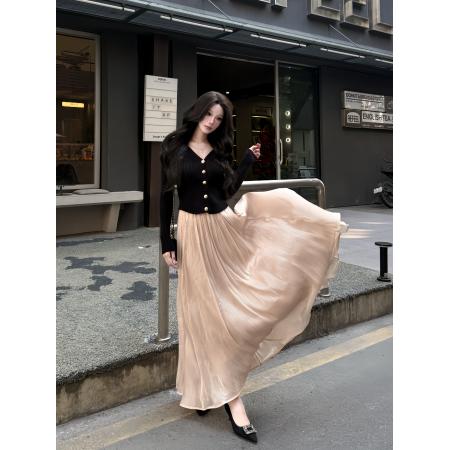 BY14485# 法式高级感流光缎面半身裙女春季新款高腰显瘦大摆a字长裙 服裝批發女裝批發服飾貨源