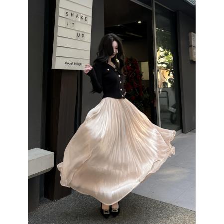 BY14485# 法式高级感流光缎面半身裙女春季新款高腰显瘦大摆a字长裙 服裝批發女裝批發服飾貨源