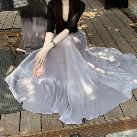 BY14485# 法式高级感流光缎面半身裙女春季新款高腰显瘦大摆a字长裙 服裝批發女裝批發服飾貨源