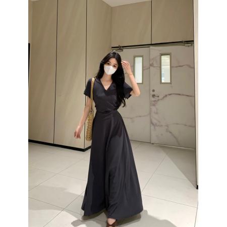 BY14503# 大码v领不规则褶皱显瘦设计短袖小衫＋松紧腰纯色半身裙套装 服裝批發女裝批發服飾貨源