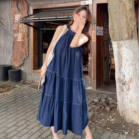 BY14507# 蓝色无袖挂脖...