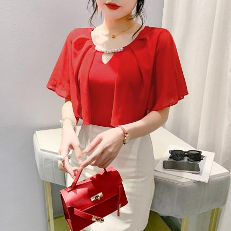 BY14510# 实夏季欧货新款时尚短袖雪纺衫宽松大码显瘦遮肚百搭气质T恤 服裝批發女裝批發服飾貨源