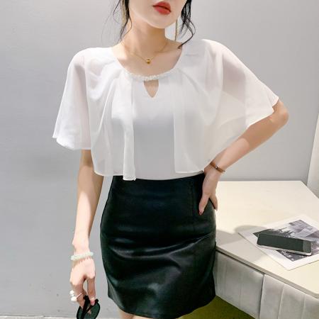 BY14510# 实夏季欧货新款时尚短袖雪纺衫宽松大码显瘦遮肚百搭气质T恤 服裝批發女裝批發服飾貨源