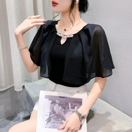 BY14510# 实夏季欧货新款时尚短袖雪纺衫宽松大码显瘦遮肚百搭气质T恤 服裝批發女裝批發服飾貨源