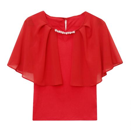 BY14510# 实夏季欧货新款时尚短袖雪纺衫宽松大码显瘦遮肚百搭气质T恤 服裝批發女裝批發服飾貨源