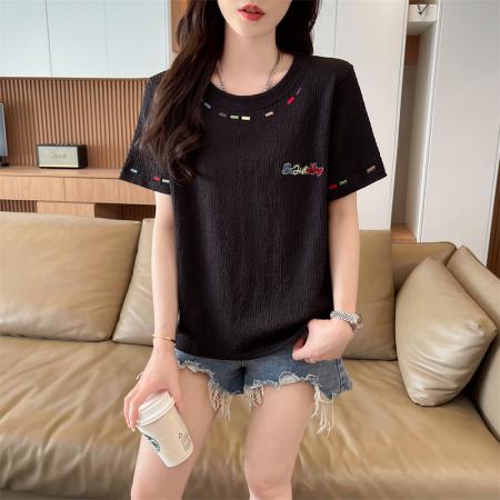 BY14532# 短袖t恤女夏季新款设计感小众韩版简约时尚百搭上衣 服裝批發女裝批發服飾貨源