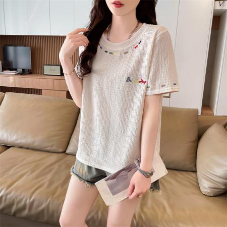 BY14532# 短袖t恤女夏季新款设计感小众韩版简约时尚百搭上衣 服裝批發女裝批發服飾貨源