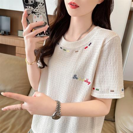 BY14532# 短袖t恤女夏季新款设计感小众韩版简约时尚百搭上衣 服裝批發女裝批發服飾貨源