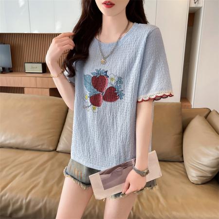 BY14534# 短袖t恤女夏季新款设计感小众韩版简约时尚百搭上衣 服裝批發女裝批發服飾貨源