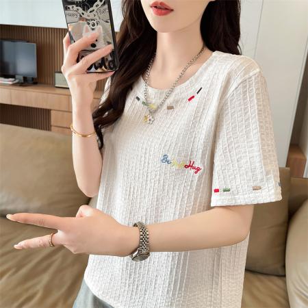 BY14535# 短袖t恤女夏季新款设计感小众韩版简约时尚百搭上衣 服裝批發女裝批發服飾貨源