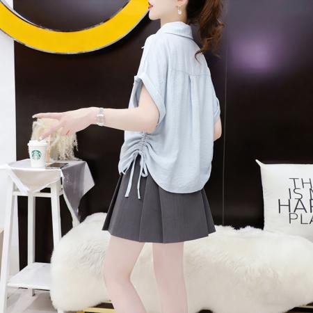 BY14536# 夏季薄款宽松系带短袖衬衫女外搭外套衬衣 服裝批發女裝批發服飾貨源