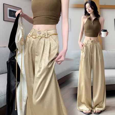 BY14545# 冰丝醋酸缎面西装裤女夏季新款高腰显瘦垂感老钱风休闲阔腿裤 服裝批發女裝批發服飾貨源