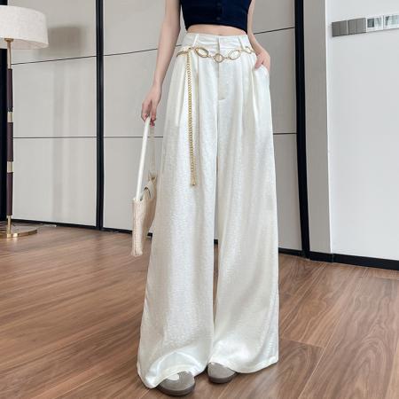 BY14545# 冰丝醋酸缎面西装裤女夏季新款高腰显瘦垂感老钱风休闲阔腿裤 服裝批發女裝批發服飾貨源