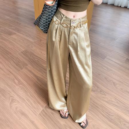 BY14545# 冰丝醋酸缎面西装裤女夏季新款高腰显瘦垂感老钱风休闲阔腿裤 服裝批發女裝批發服飾貨源