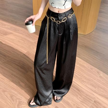 BY14545# 冰丝醋酸缎面西装裤女夏季新款高腰显瘦垂感老钱风休闲阔腿裤 服裝批發女裝批發服飾貨源