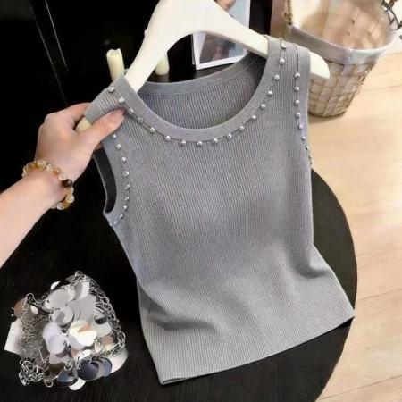 BY14548# 遮肚纽扣针织冰丝背心女春夏薄款吊带打底衫宽松韩系穿搭上衣 服裝批發女裝批發服飾貨源