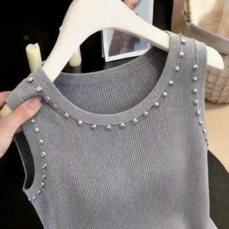 BY14548# 遮肚纽扣针织冰丝背心女春夏薄款吊带打底衫宽松韩系穿搭上衣 服裝批發女裝批發服飾貨源