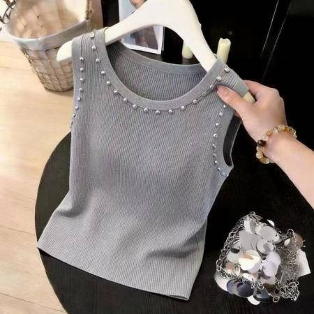 BY14548# 遮肚纽扣针织冰丝背心女春夏薄款吊带打底衫宽松韩系穿搭上衣 服裝批發女裝批發服飾貨源