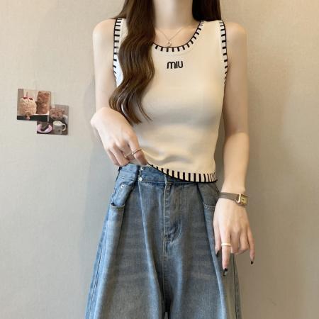 BY14551# 大码女装26春夏新款撞色明线针织背心微胖MM显瘦内搭外穿无袖上衣 服裝批發女裝批發服飾貨源